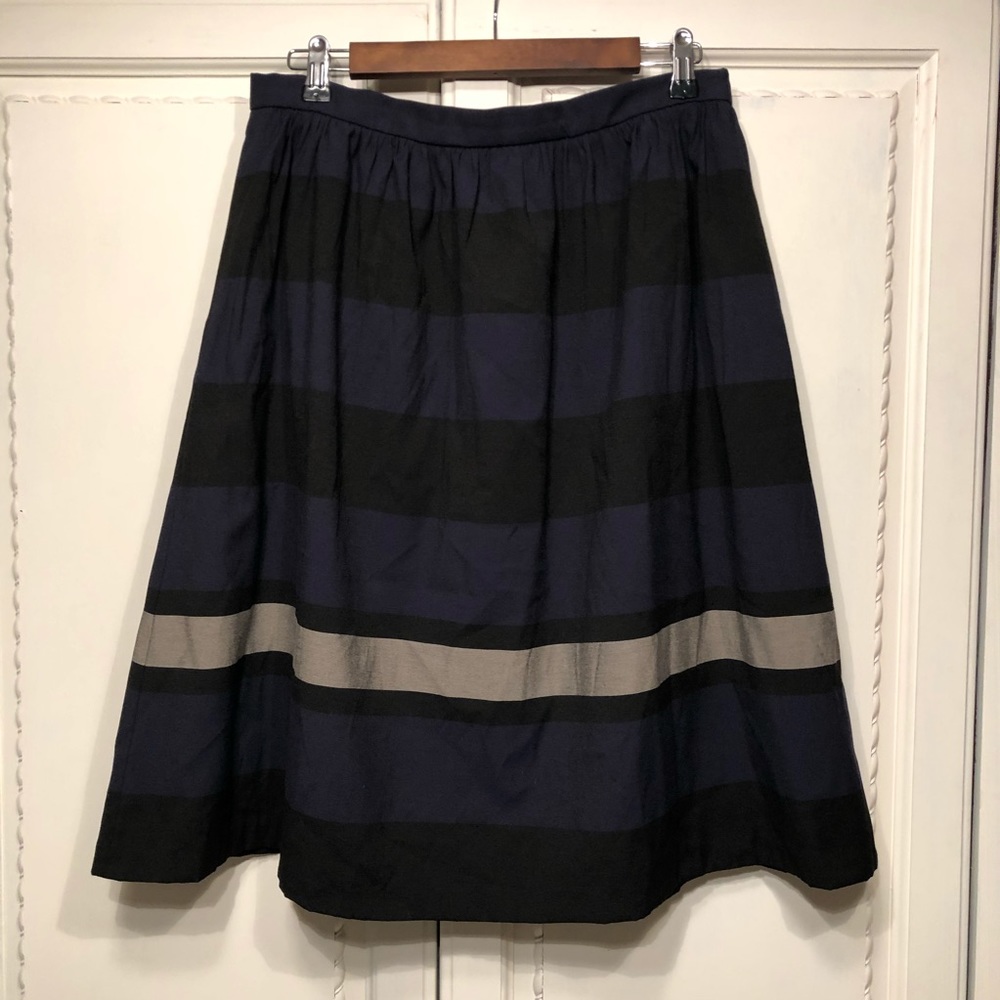 Zara Navy, Black & Gray Stripe Midi Skirt Size Large